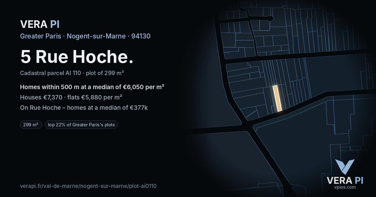 5 Rue Hoche, Nogent-sur-Marne at night – the plot lit, the parcels around coloured by the prices near them