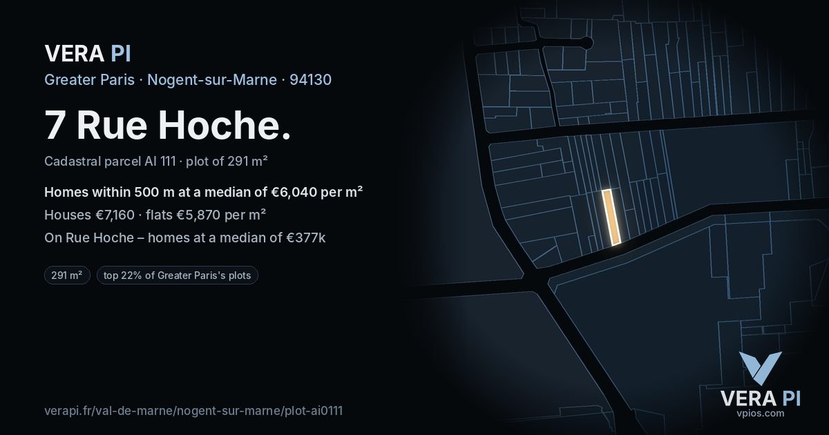 7 Rue Hoche, Nogent-sur-Marne at night – the plot lit, the parcels around coloured by the prices near them