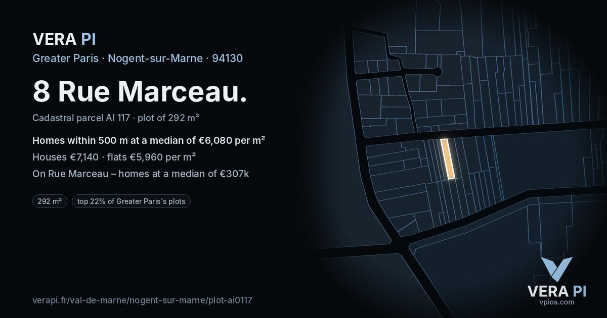 8 Rue Marceau, Nogent-sur-Marne at night – the plot lit, the parcels around coloured by the prices near them