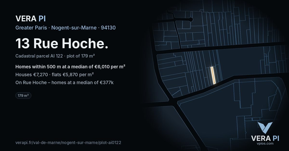 13 Rue Hoche, Nogent-sur-Marne at night – the plot lit, the parcels around coloured by the prices near them