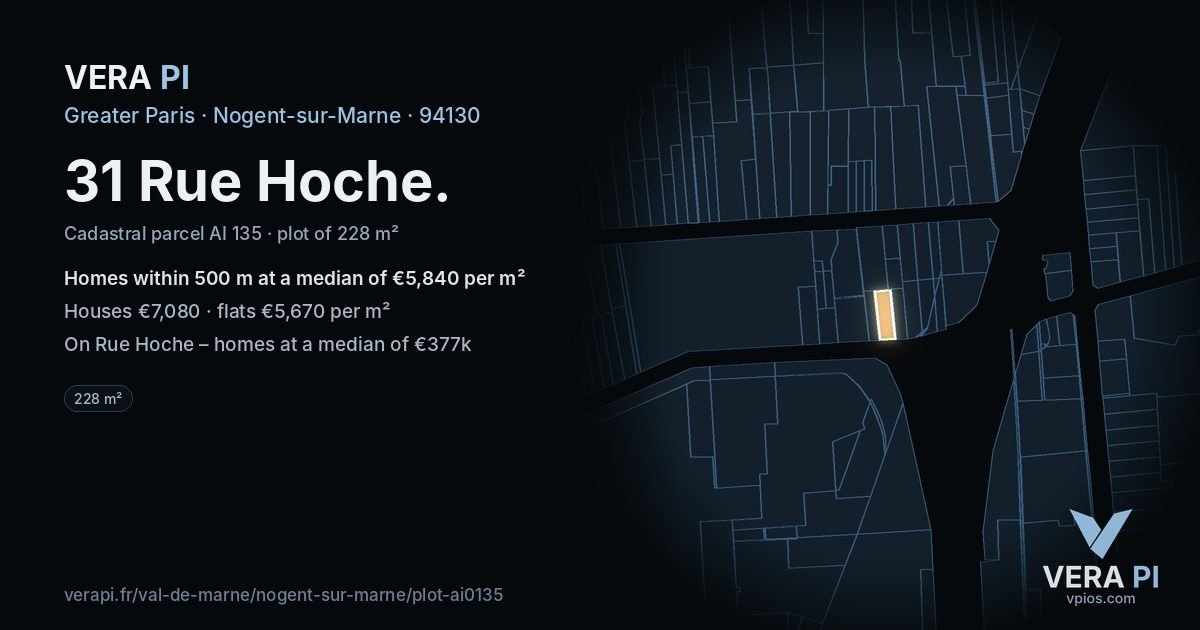 31 Rue Hoche, Nogent-sur-Marne at night – the plot lit, the parcels around coloured by the prices near them