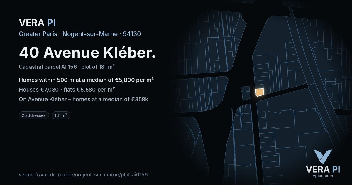 40 Avenue Kléber, Nogent-sur-Marne at night – the plot lit, the parcels around coloured by the prices near them