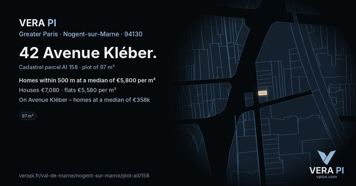 42 Avenue Kléber, Nogent-sur-Marne at night – the plot lit, the parcels around coloured by the prices near them