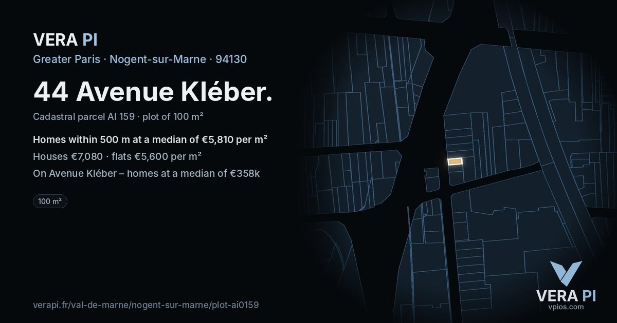 44 Avenue Kléber, Nogent-sur-Marne at night – the plot lit, the parcels around coloured by the prices near them