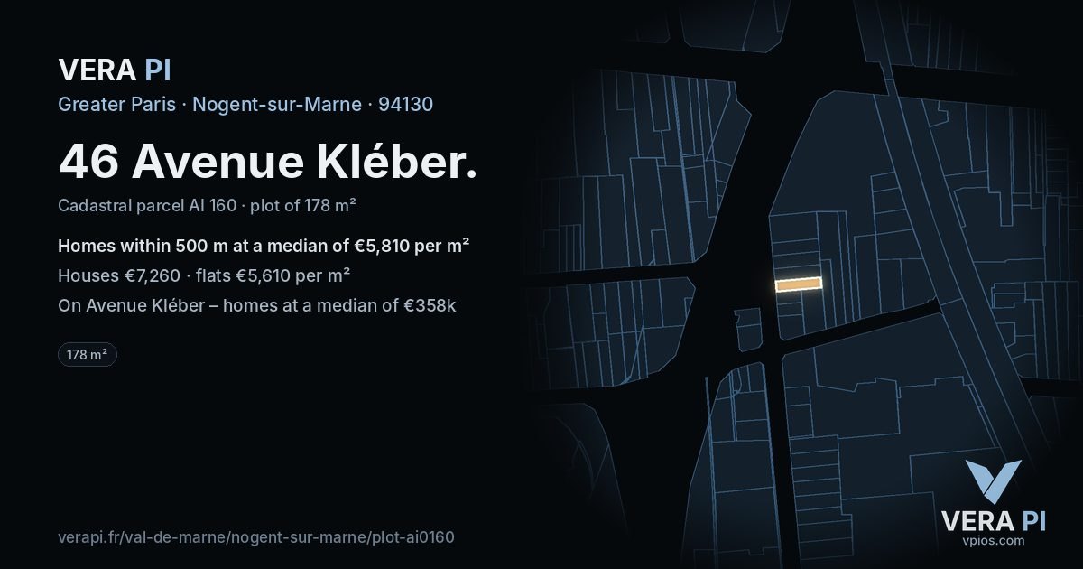 46 Avenue Kléber, Nogent-sur-Marne at night – the plot lit, the parcels around coloured by the prices near them