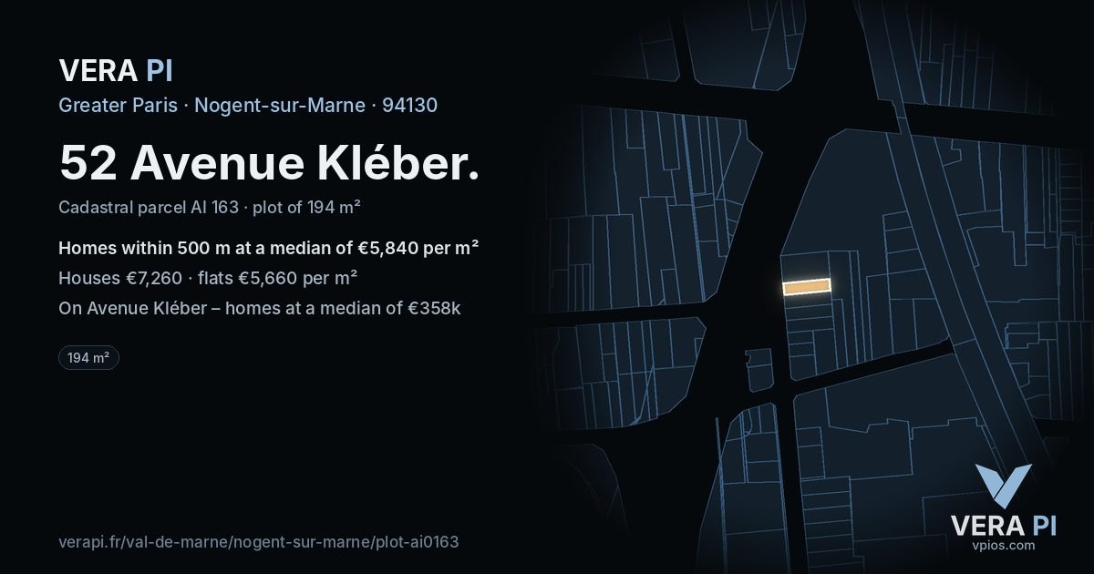 52 Avenue Kléber, Nogent-sur-Marne at night – the plot lit, the parcels around coloured by the prices near them