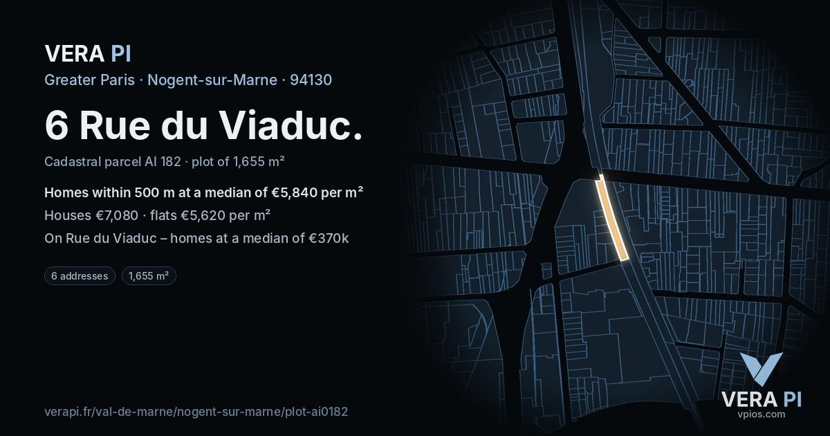6 Rue du Viaduc, Nogent-sur-Marne at night – the plot lit, the parcels around coloured by the prices near them