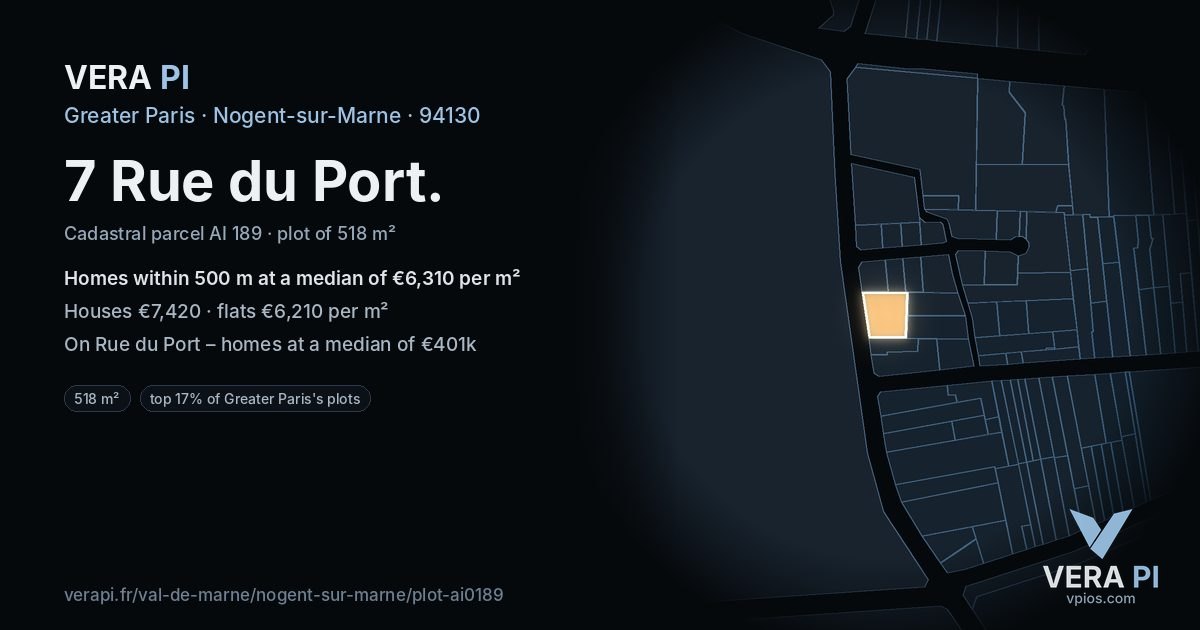 7 Rue du Port, Nogent-sur-Marne at night – the plot lit, the parcels around coloured by the prices near them