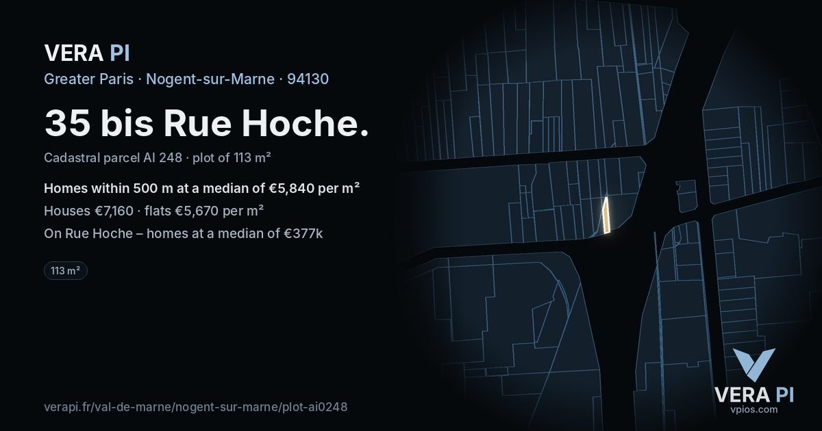 35 bis Rue Hoche, Nogent-sur-Marne at night – the plot lit, the parcels around coloured by the prices near them