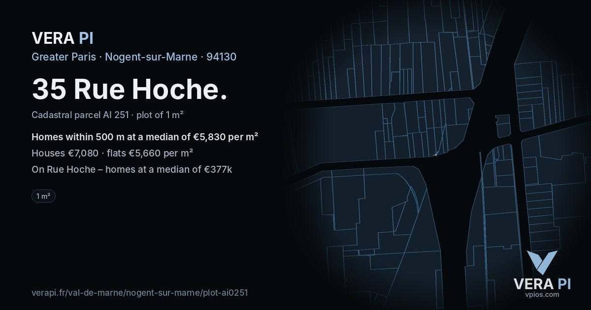 35 Rue Hoche, Nogent-sur-Marne at night – the plot lit, the parcels around coloured by the prices near them