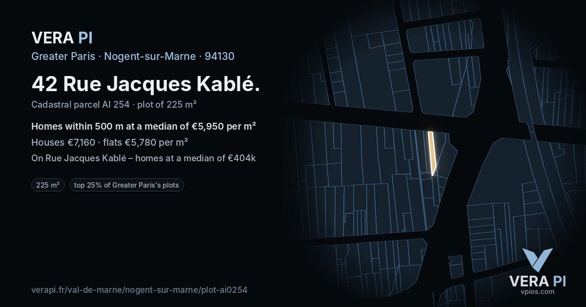 42 Rue Jacques Kablé, Nogent-sur-Marne at night – the plot lit, the parcels around coloured by the prices near them