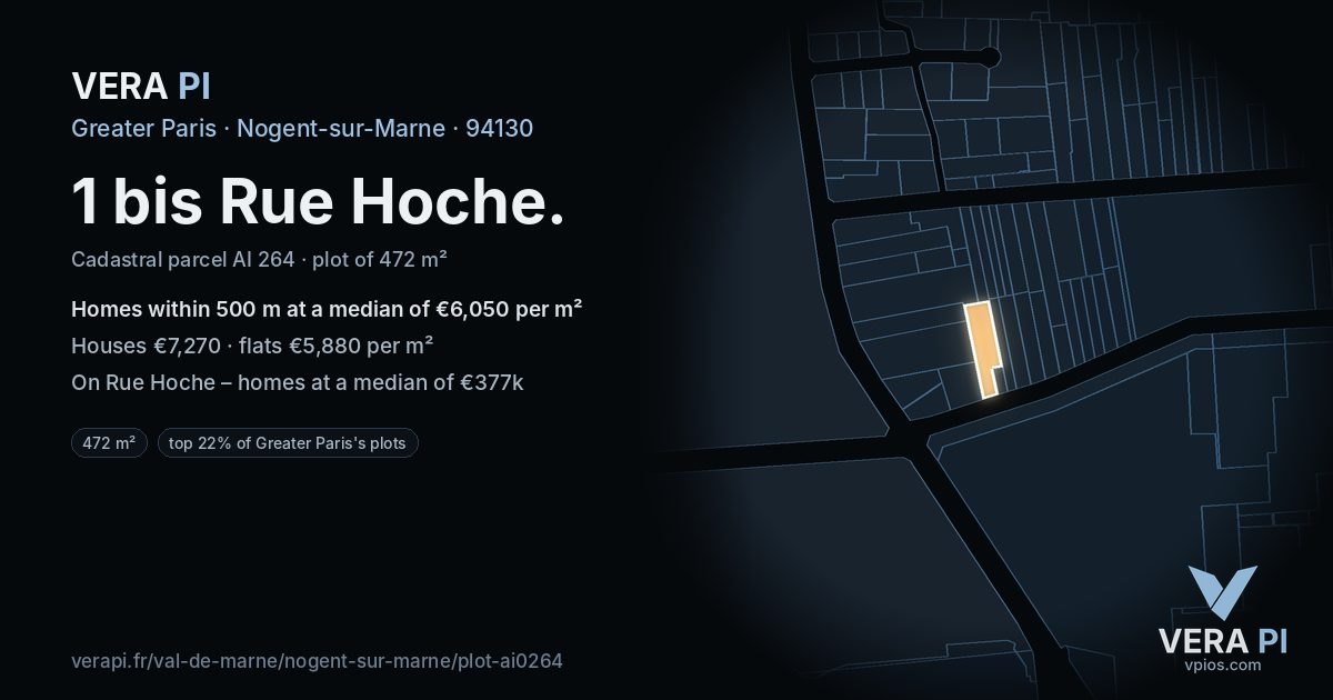 1 bis Rue Hoche, Nogent-sur-Marne at night – the plot lit, the parcels around coloured by the prices near them