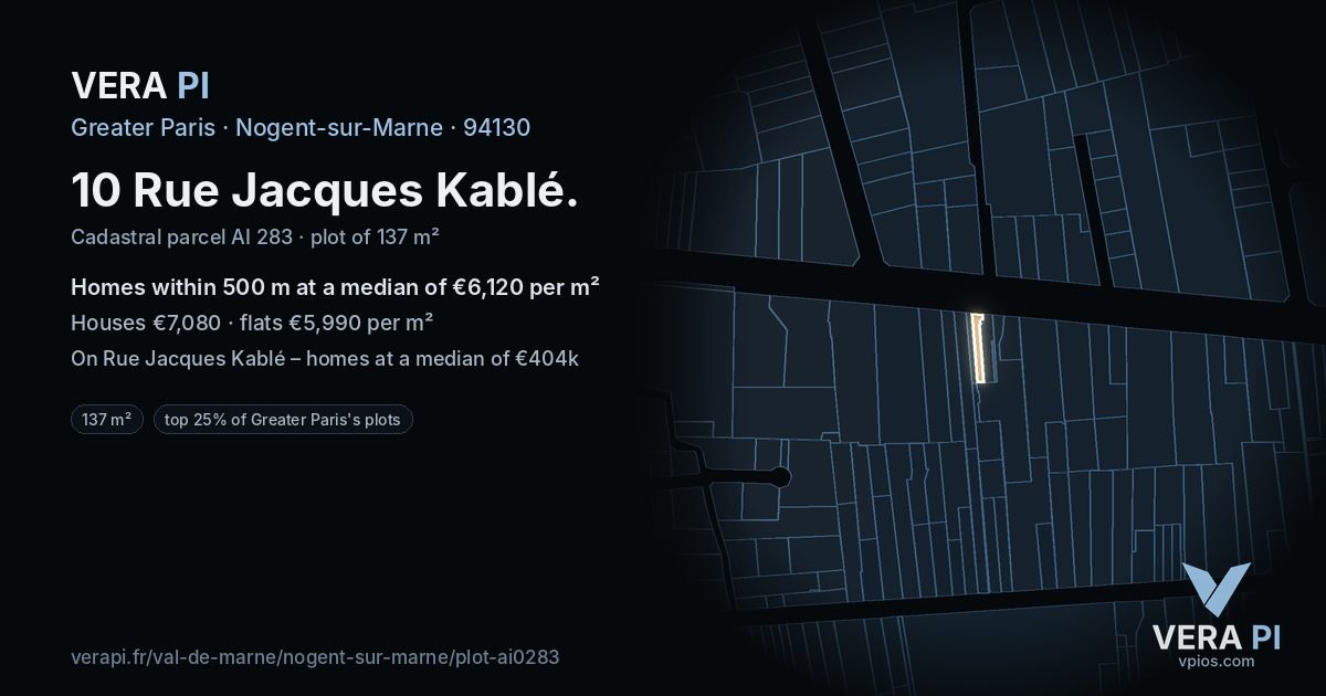 10 Rue Jacques Kablé, Nogent-sur-Marne at night – the plot lit, the parcels around coloured by the prices near them