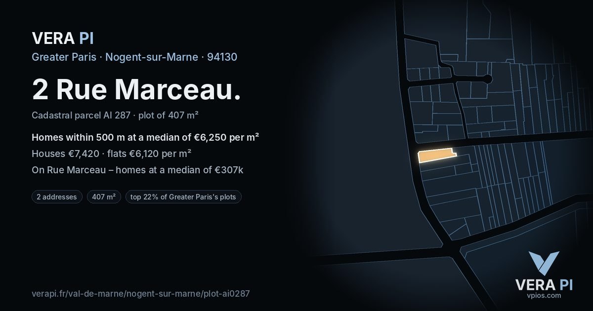 2 Rue Marceau, Nogent-sur-Marne at night – the plot lit, the parcels around coloured by the prices near them