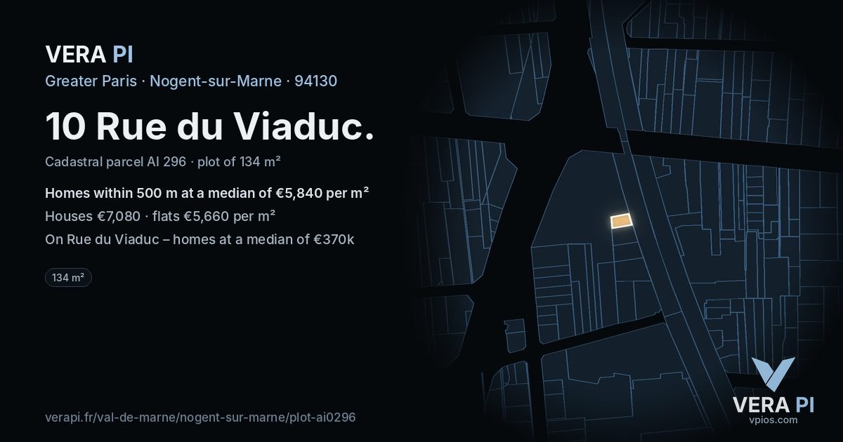 10 Rue du Viaduc, Nogent-sur-Marne at night – the plot lit, the parcels around coloured by the prices near them