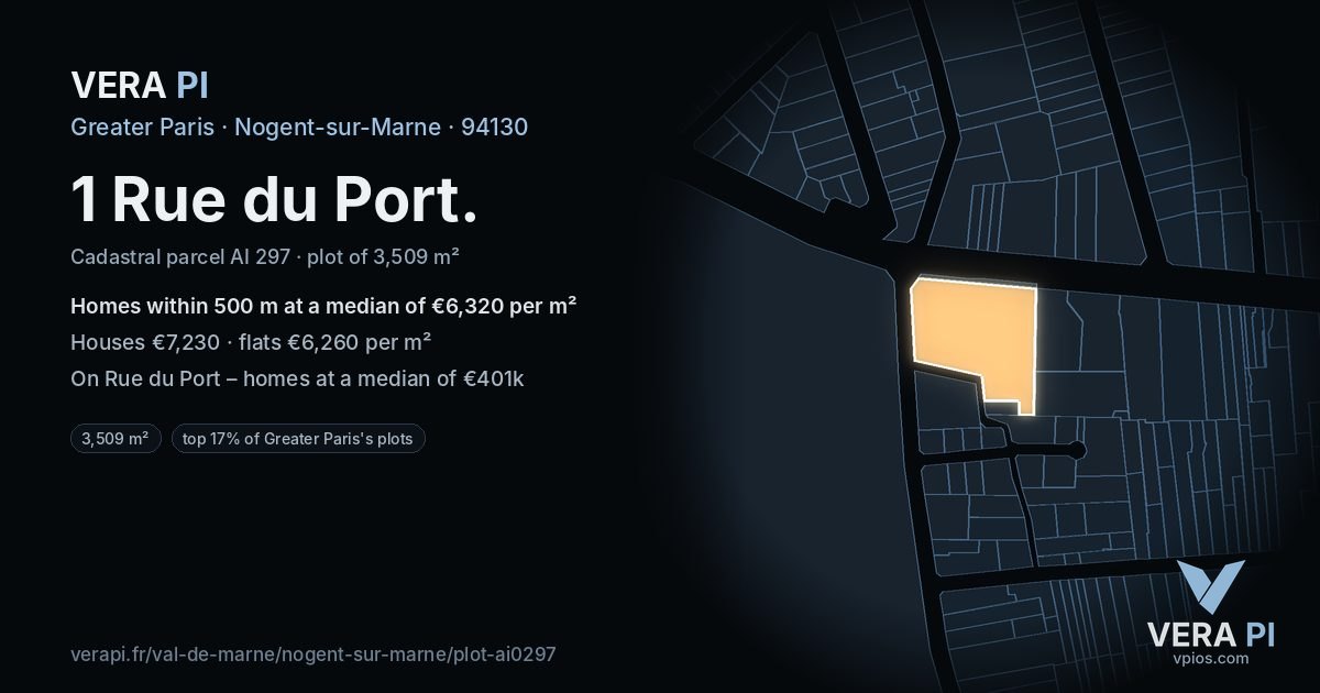 1 Rue du Port, Nogent-sur-Marne at night – the plot lit, the parcels around coloured by the prices near them