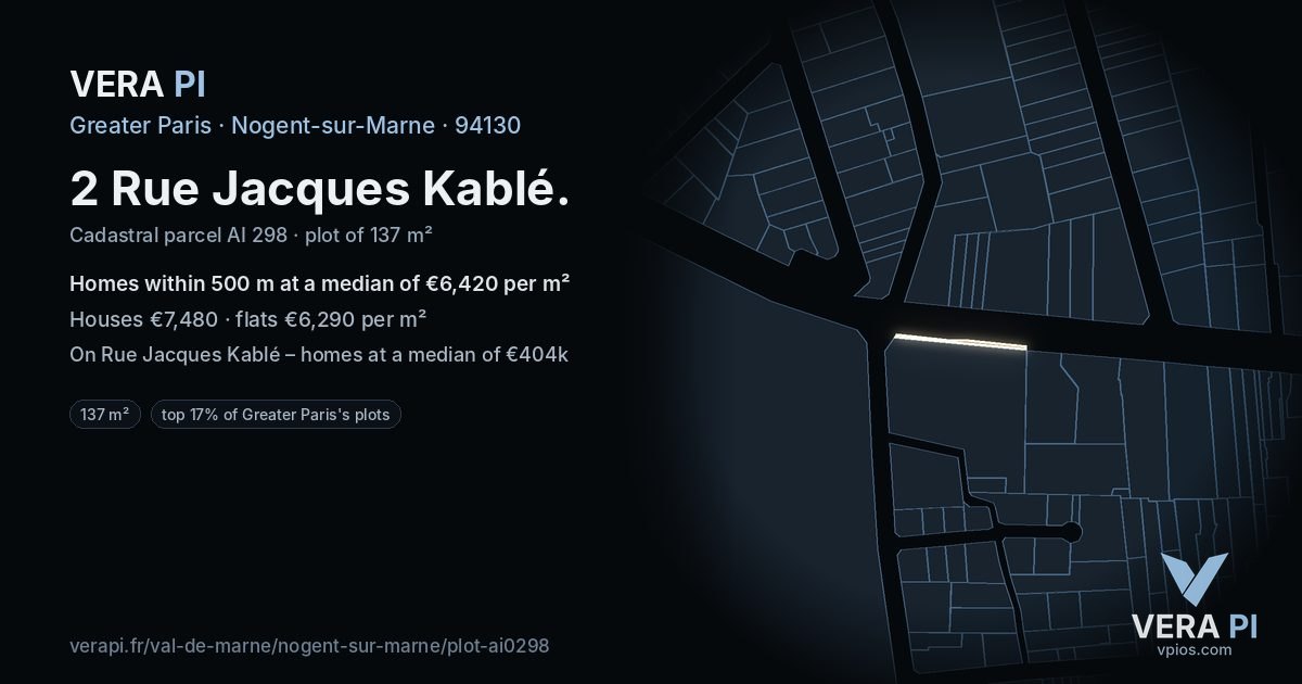 2 Rue Jacques Kablé, Nogent-sur-Marne at night – the plot lit, the parcels around coloured by the prices near them