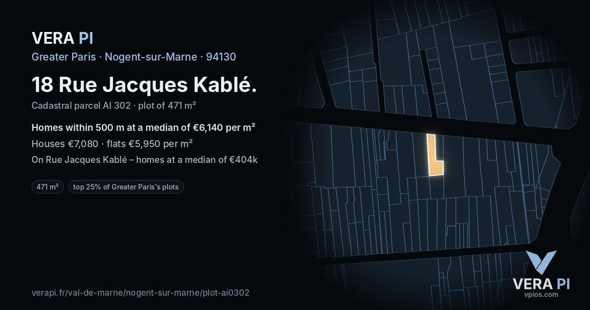 18 Rue Jacques Kablé, Nogent-sur-Marne at night – the plot lit, the parcels around coloured by the prices near them