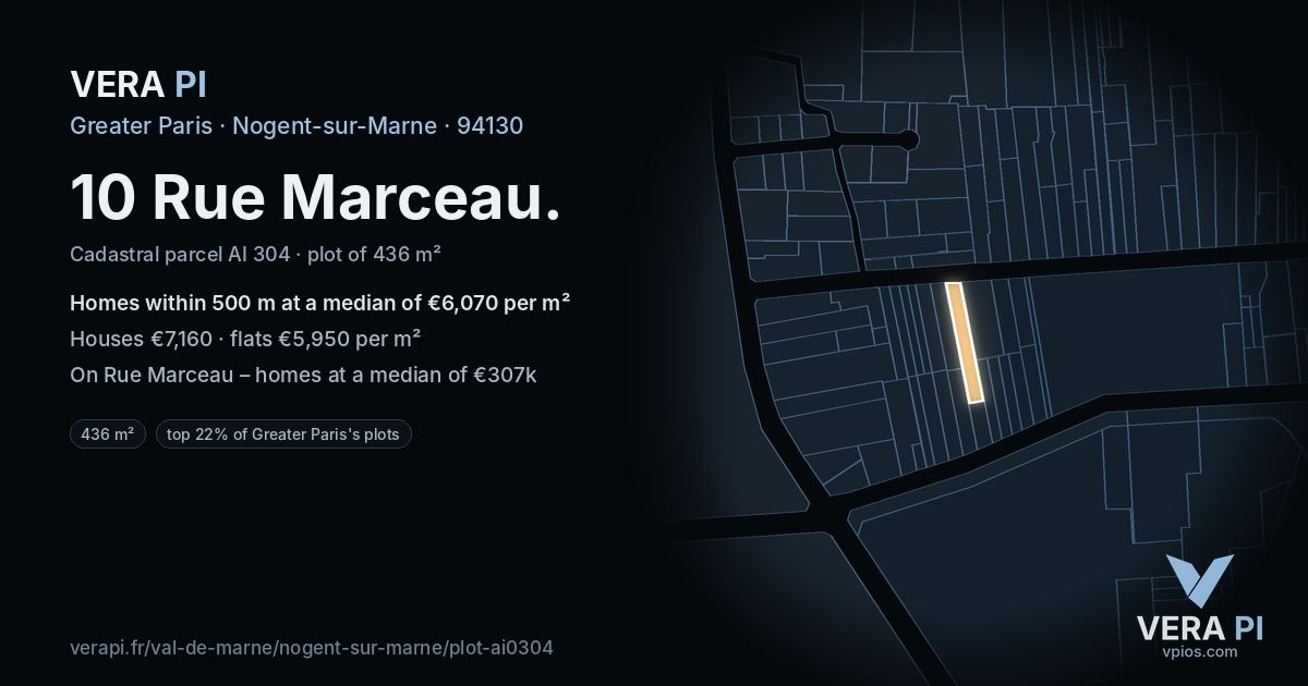 10 Rue Marceau, Nogent-sur-Marne at night – the plot lit, the parcels around coloured by the prices near them