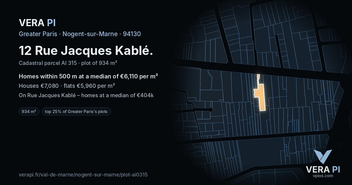 12 Rue Jacques Kablé, Nogent-sur-Marne at night – the plot lit, the parcels around coloured by the prices near them