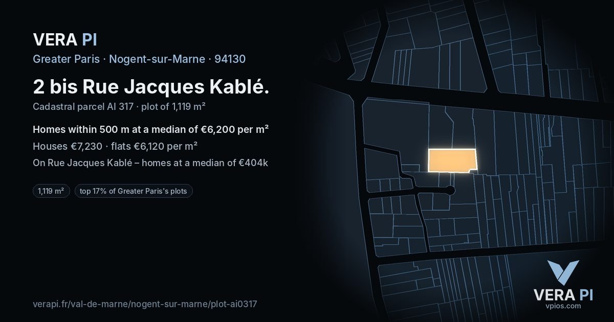 2 bis Rue Jacques Kablé, Nogent-sur-Marne at night – the plot lit, the parcels around coloured by the prices near them