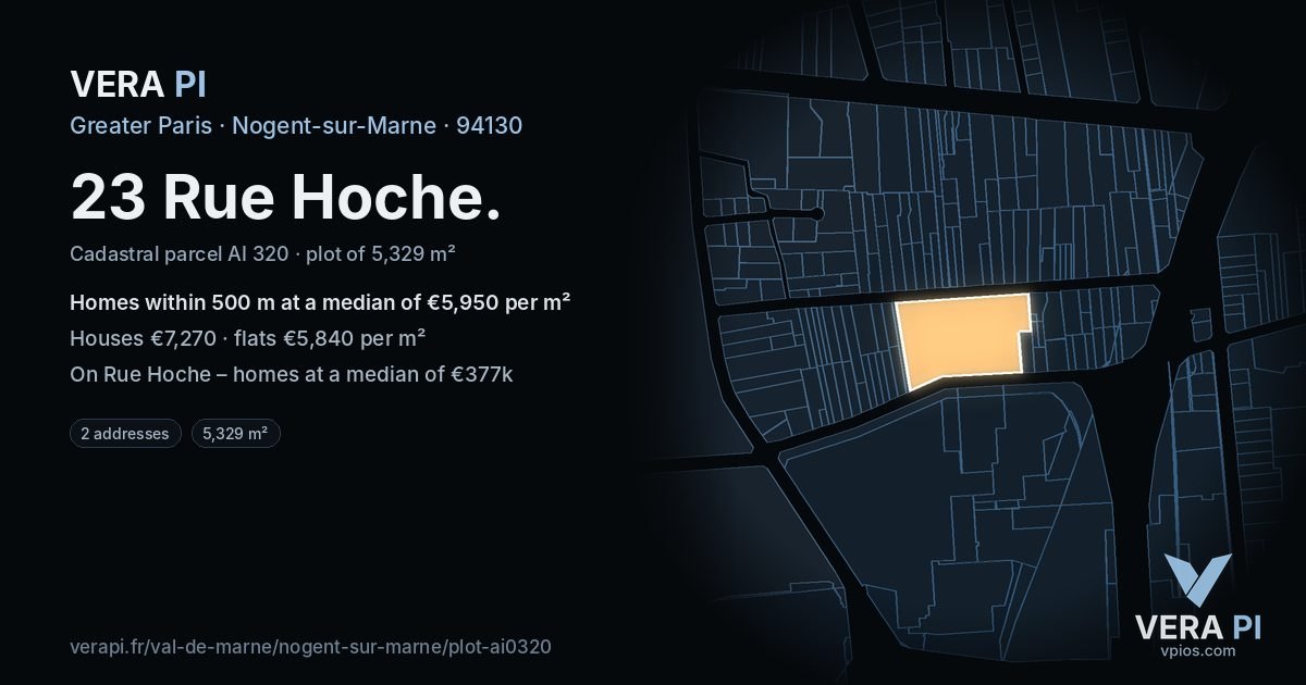 23 Rue Hoche, Nogent-sur-Marne at night – the plot lit, the parcels around coloured by the prices near them