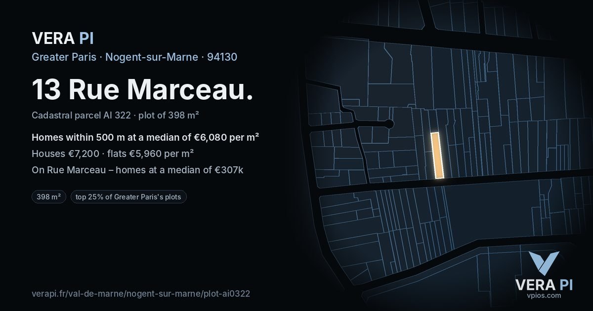 13 Rue Marceau, Nogent-sur-Marne at night – the plot lit, the parcels around coloured by the prices near them