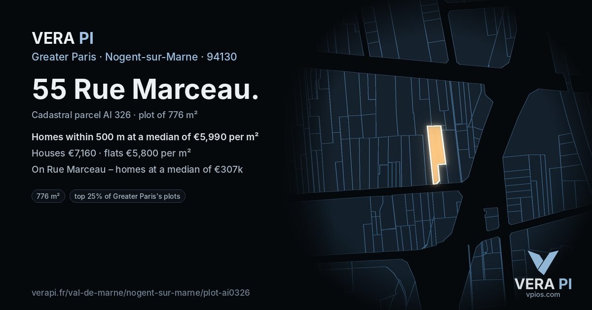 55 Rue Marceau, Nogent-sur-Marne at night – the plot lit, the parcels around coloured by the prices near them