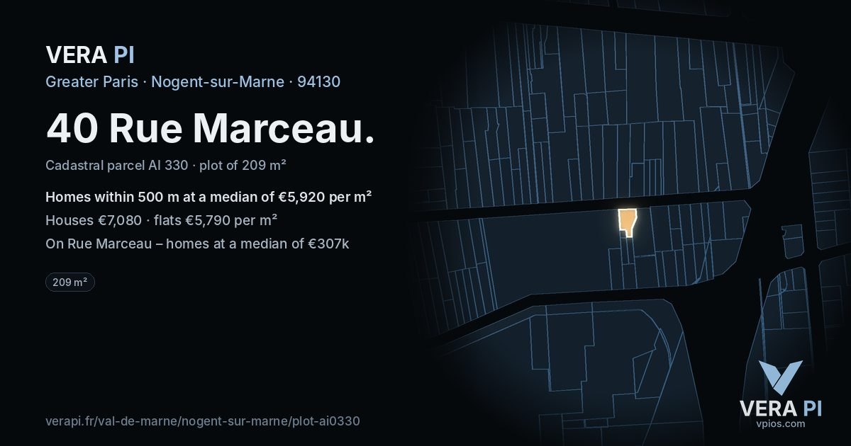 40 Rue Marceau, Nogent-sur-Marne at night – the plot lit, the parcels around coloured by the prices near them