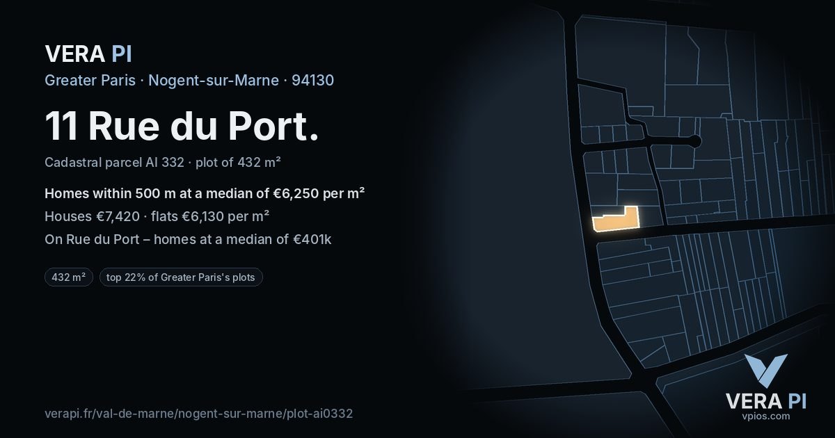 11 Rue du Port, Nogent-sur-Marne at night – the plot lit, the parcels around coloured by the prices near them