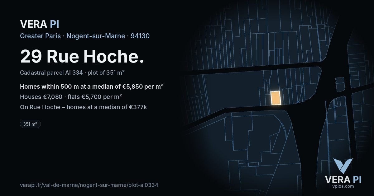 29 Rue Hoche, Nogent-sur-Marne at night – the plot lit, the parcels around coloured by the prices near them