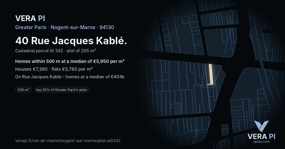 40 Rue Jacques Kablé, Nogent-sur-Marne at night – the plot lit, the parcels around coloured by the prices near them