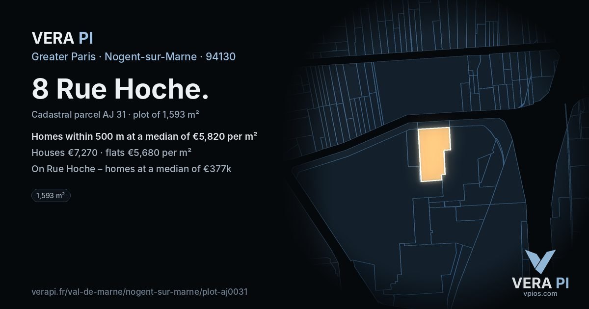 8 Rue Hoche, Nogent-sur-Marne at night – the plot lit, the parcels around coloured by the prices near them