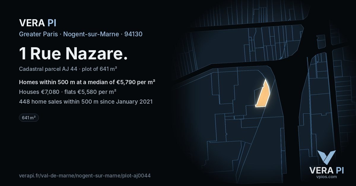 1 Rue Nazare, Nogent-sur-Marne at night – the plot lit, the parcels around coloured by the prices near them
