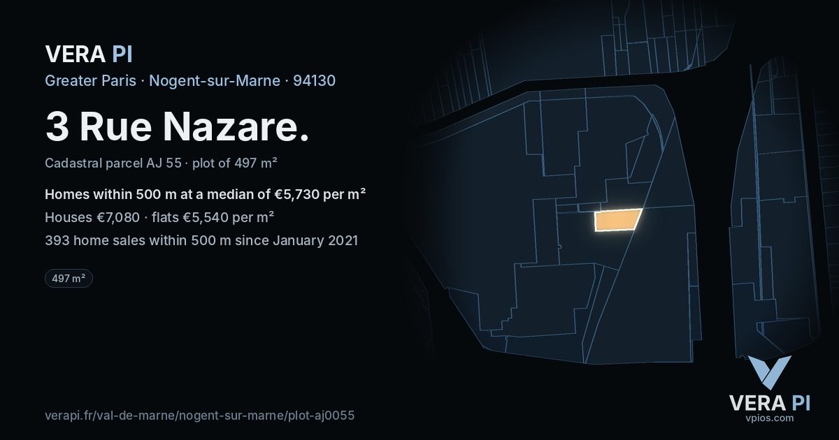3 Rue Nazare, Nogent-sur-Marne at night – the plot lit, the parcels around coloured by the prices near them