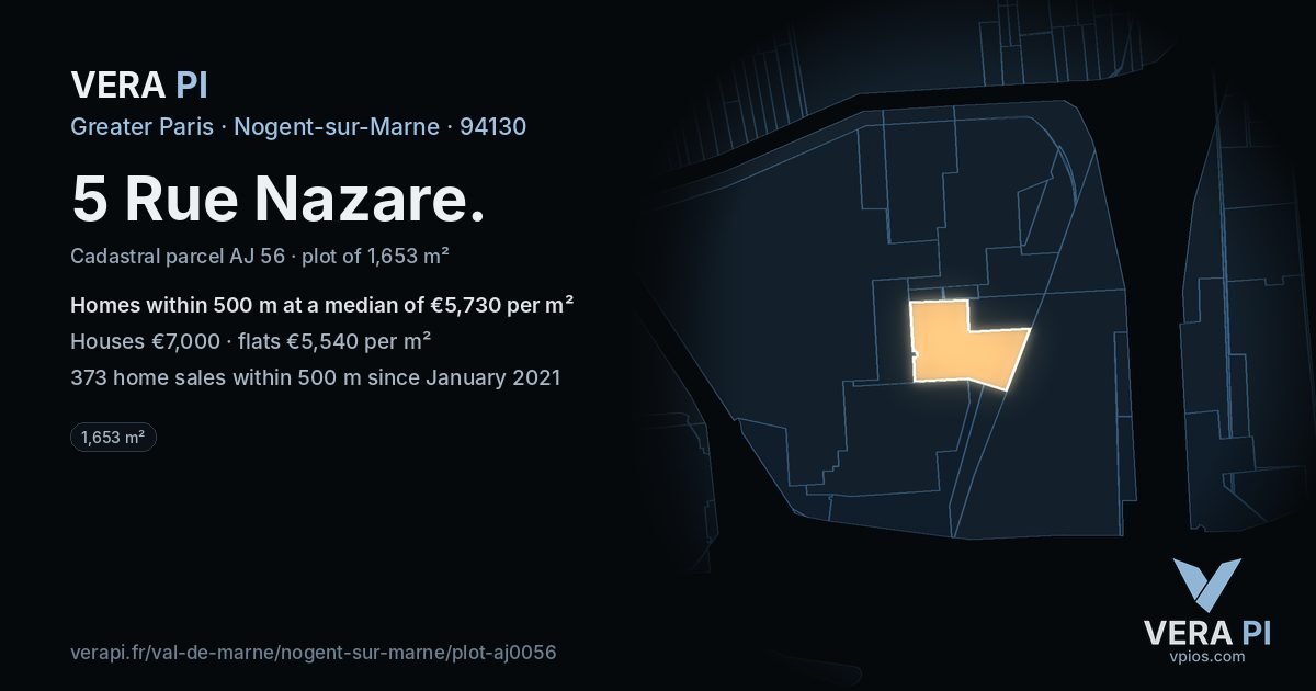 5 Rue Nazare, Nogent-sur-Marne at night – the plot lit, the parcels around coloured by the prices near them