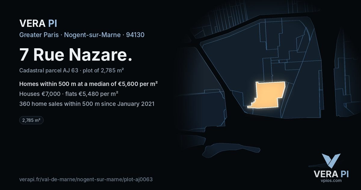 7 Rue Nazare, Nogent-sur-Marne at night – the plot lit, the parcels around coloured by the prices near them