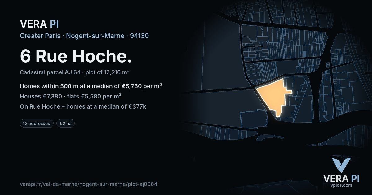 6 Rue Hoche, Nogent-sur-Marne at night – the plot lit, the parcels around coloured by the prices near them
