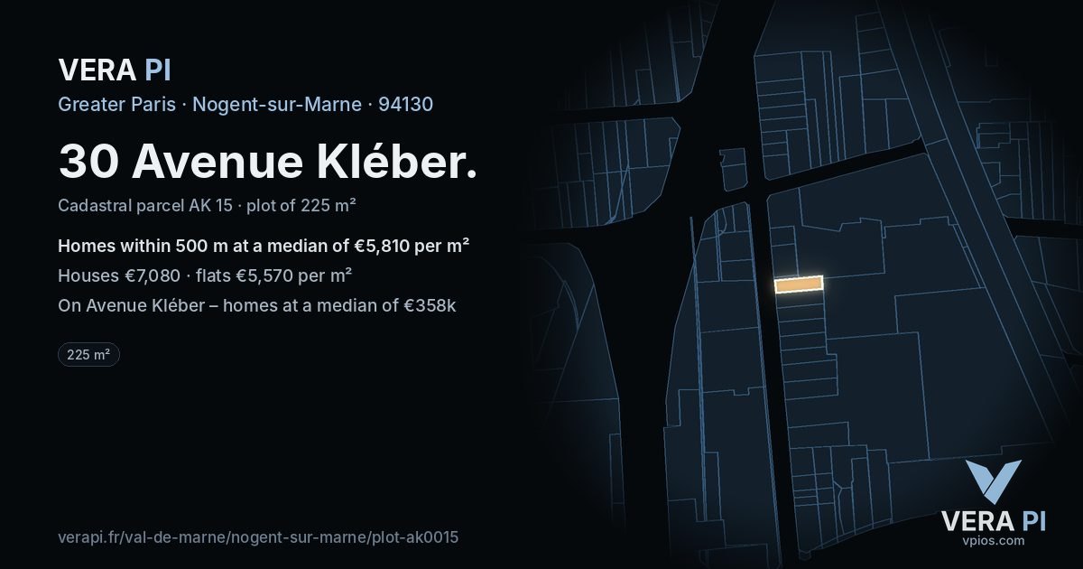 30 Avenue Kléber, Nogent-sur-Marne at night – the plot lit, the parcels around coloured by the prices near them