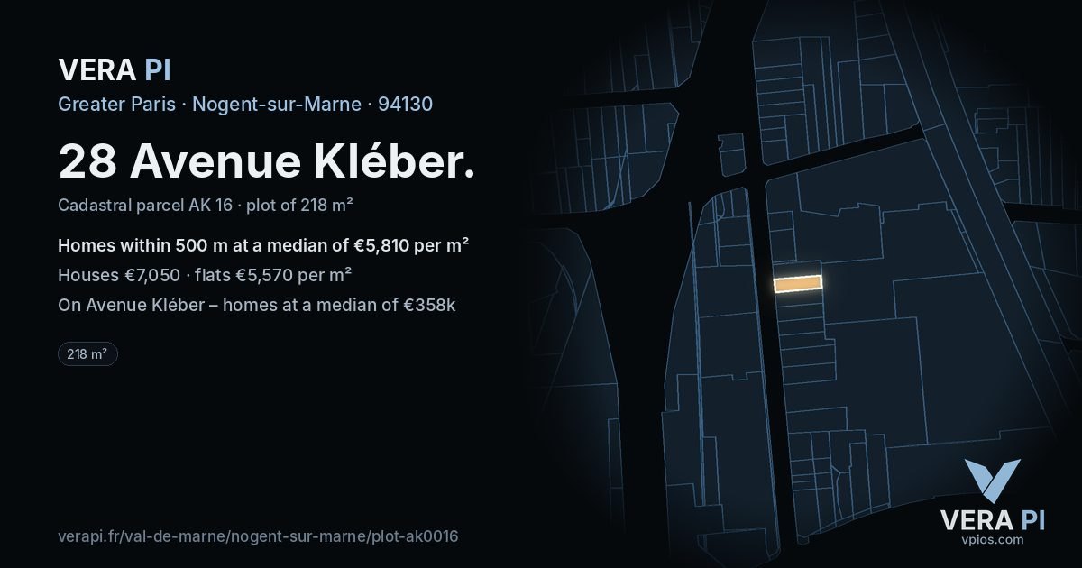 28 Avenue Kléber, Nogent-sur-Marne at night – the plot lit, the parcels around coloured by the prices near them