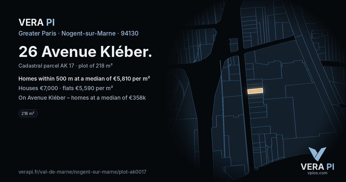 26 Avenue Kléber, Nogent-sur-Marne at night – the plot lit, the parcels around coloured by the prices near them
