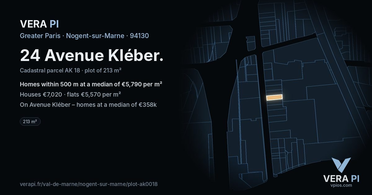 24 Avenue Kléber, Nogent-sur-Marne at night – the plot lit, the parcels around coloured by the prices near them