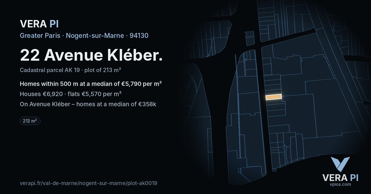 22 Avenue Kléber, Nogent-sur-Marne at night – the plot lit, the parcels around coloured by the prices near them