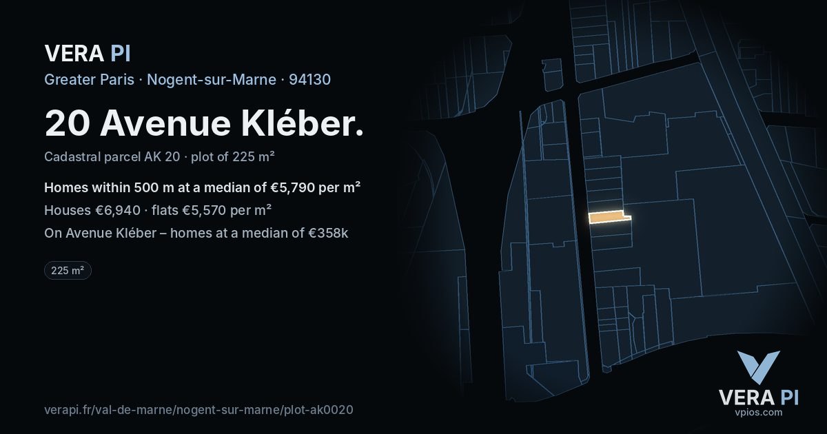 20 Avenue Kléber, Nogent-sur-Marne at night – the plot lit, the parcels around coloured by the prices near them