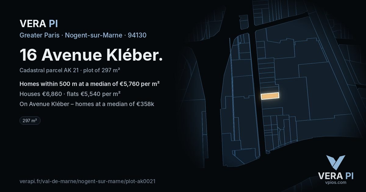 16 Avenue Kléber, Nogent-sur-Marne at night – the plot lit, the parcels around coloured by the prices near them