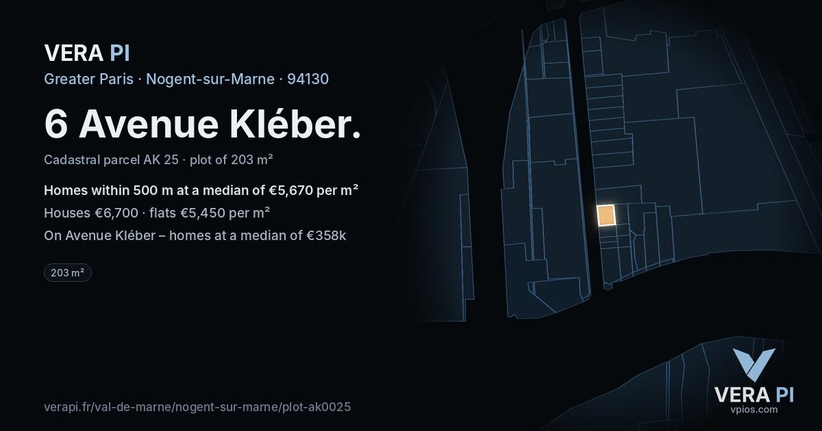 6 Avenue Kléber, Nogent-sur-Marne at night – the plot lit, the parcels around coloured by the prices near them