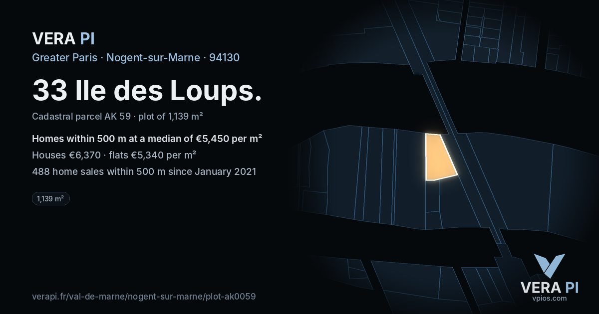 33 Ile des Loups, Nogent-sur-Marne at night – the plot lit, the parcels around coloured by the prices near them