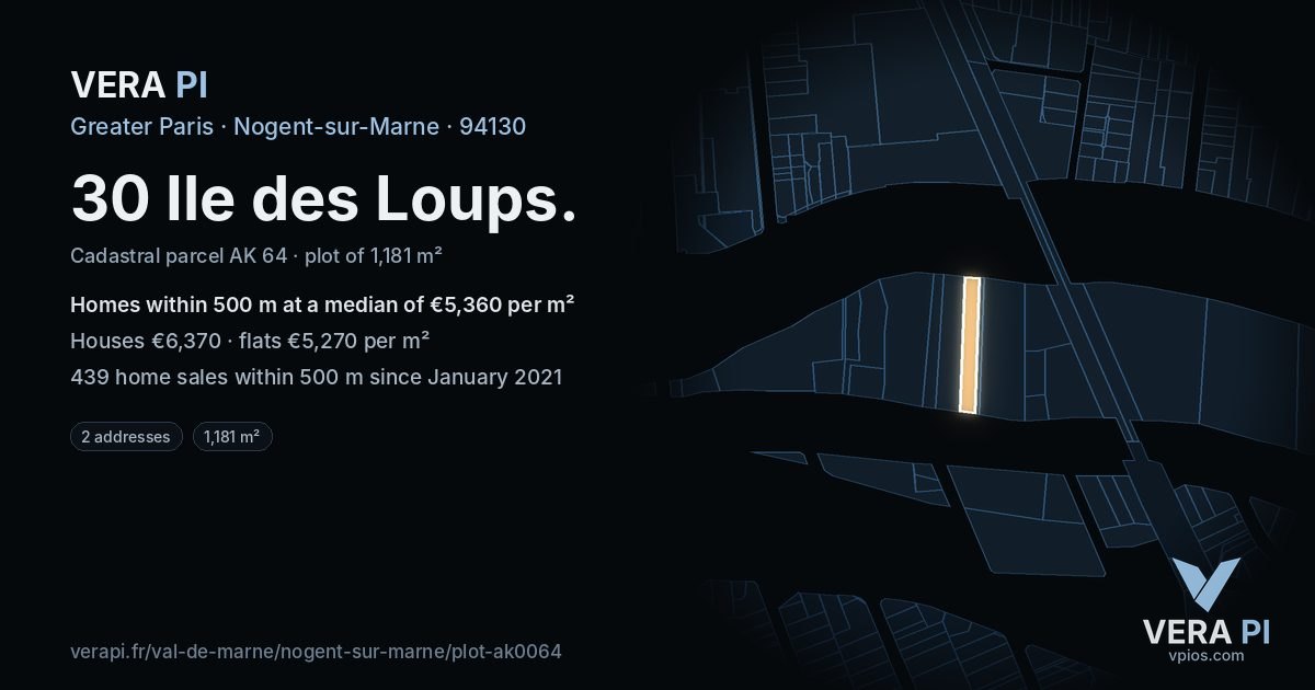 30 Ile des Loups, Nogent-sur-Marne at night – the plot lit, the parcels around coloured by the prices near them