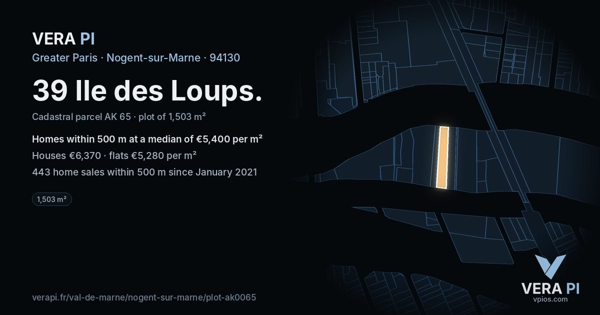 39 Ile des Loups, Nogent-sur-Marne at night – the plot lit, the parcels around coloured by the prices near them