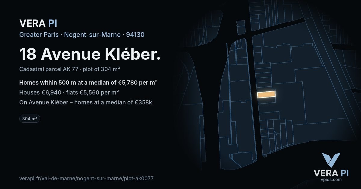 18 Avenue Kléber, Nogent-sur-Marne at night – the plot lit, the parcels around coloured by the prices near them
